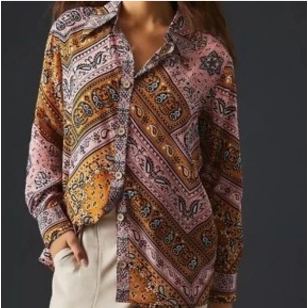 FARM Rio Pink and Gold Paisley Button-Down Shirt - Picture 3 of 12